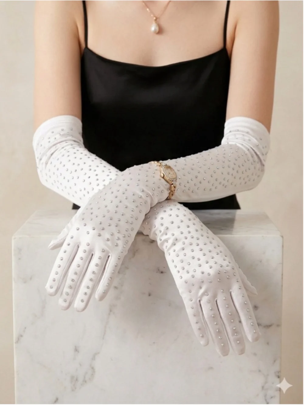 Glam Rhinestone Opera Gloves White Satin Long Formal Wedding Prom Y2K 18